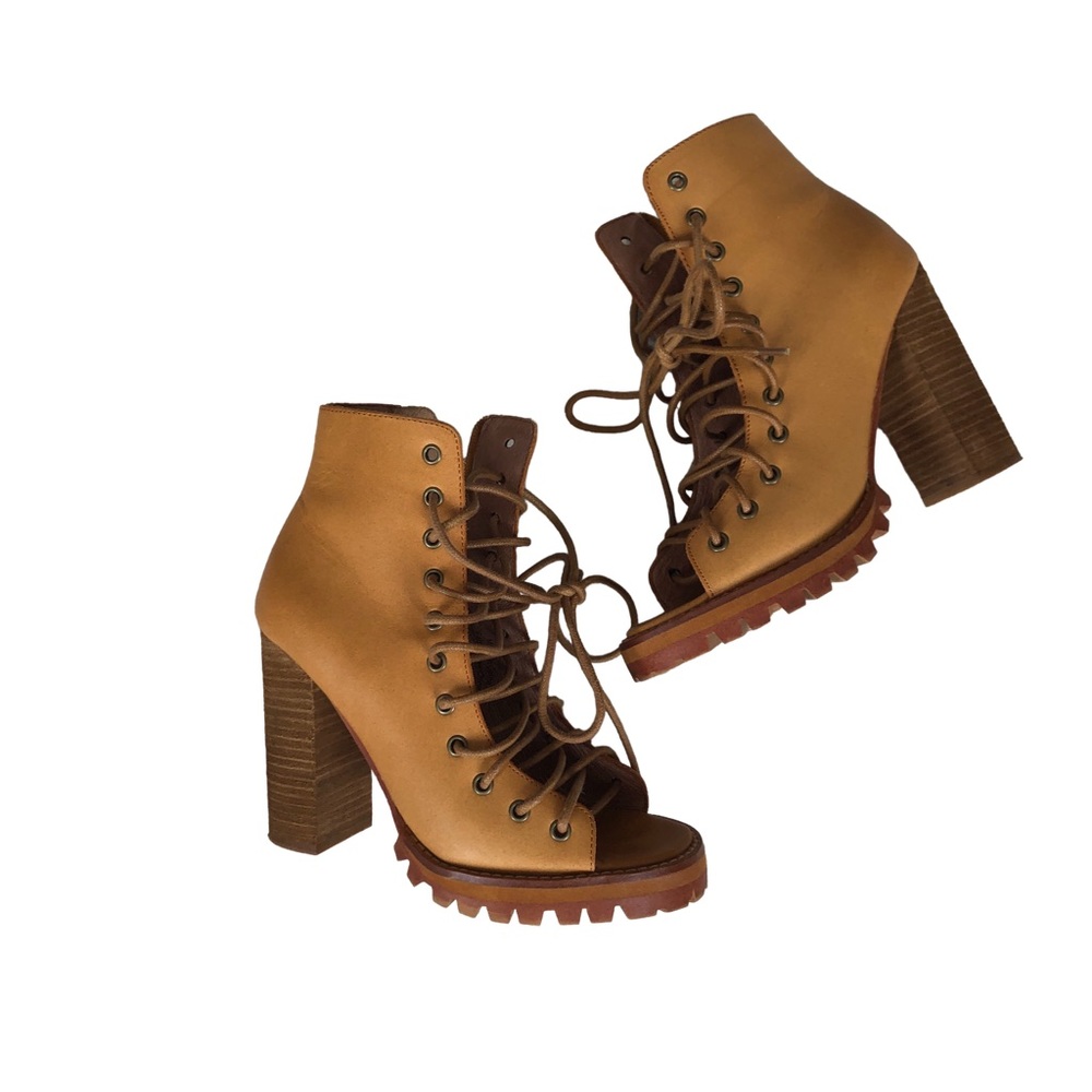 Jeffrey Campbell Tan Lace-Up Heeled Boots - Picture 4 of 16